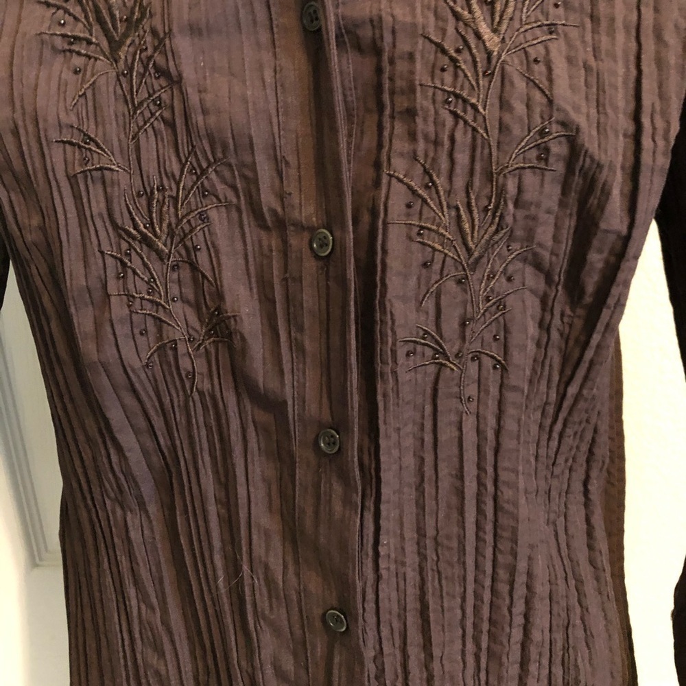 Fred David/ Brown/ Button Down/ Embellished Top/ L - image 4